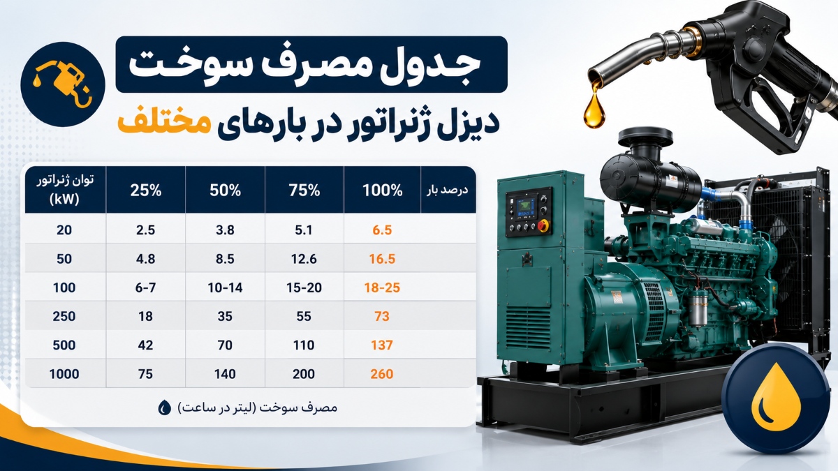 جدول مصرف سوخت دیزل ژنراتور در بارهای مختلف